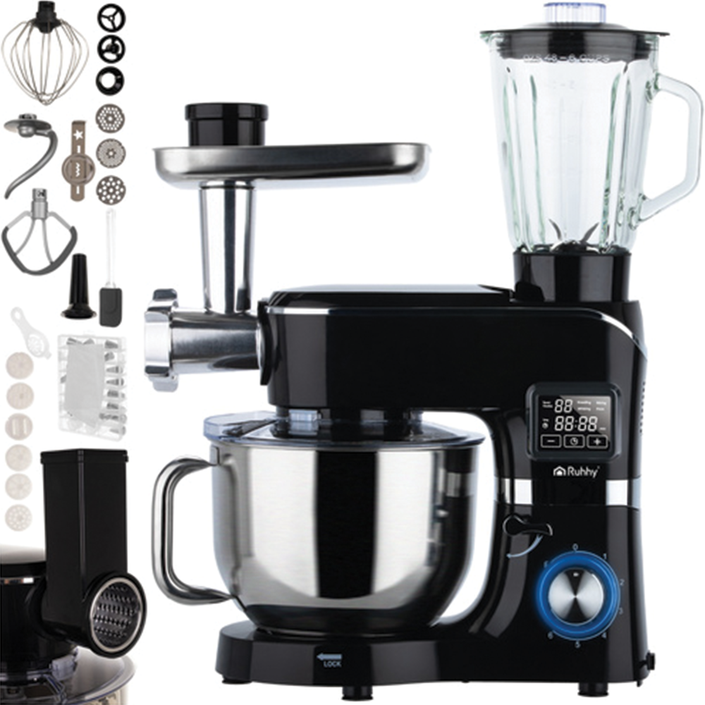 Kuchyňský robot 6,2 l, 2000 W, s funkcí ohřevu a mlýnkem na maso, černý