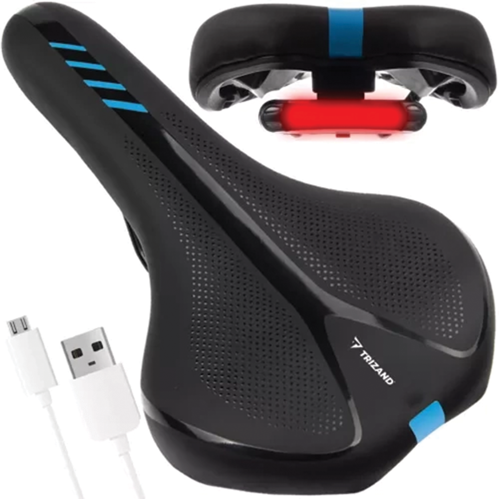 Sportovní gelové sedlo na kolo se svítilnou, černé