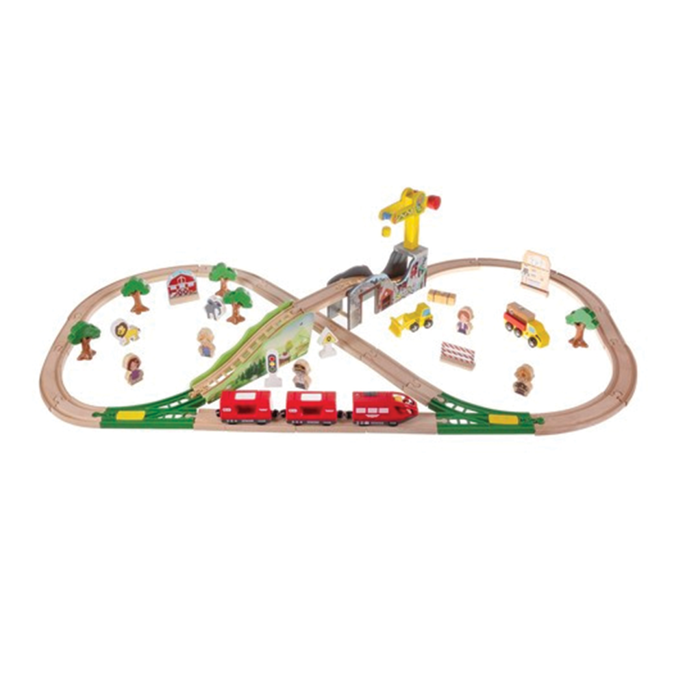 Dřevěná vláčkodráha na baterie, 57 dílů, 320 cm