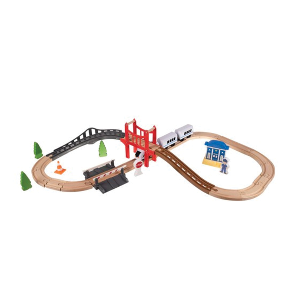 Dřevěná vláčkodráha na baterie, 37 dílů, 320 cm
