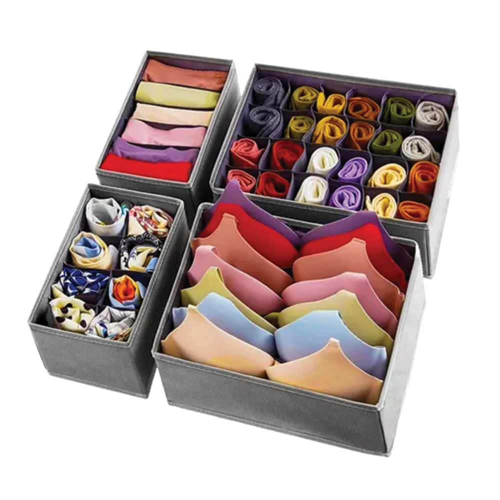 Skládací organizér na spodní prádlo 4 ks, šedý