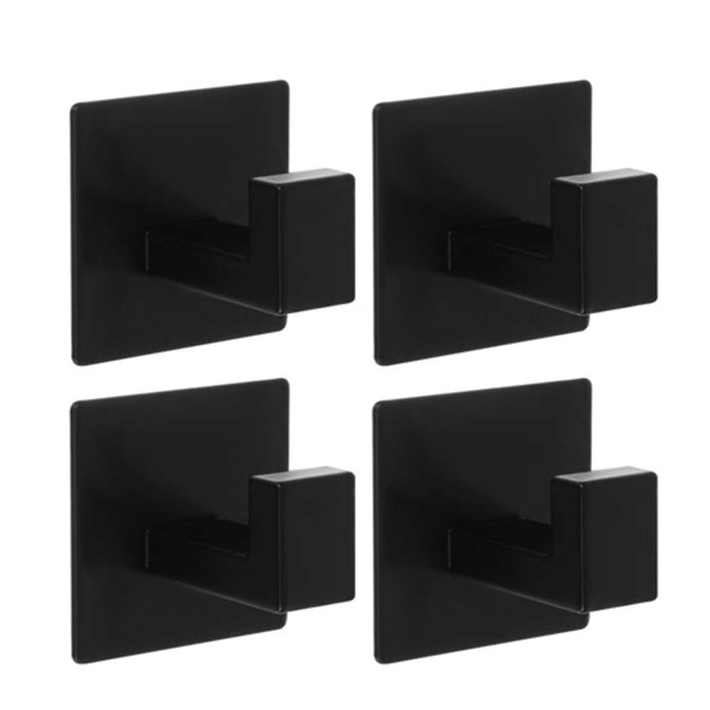 Samolepicí věšák hranatý, kov, černý, 4 ks