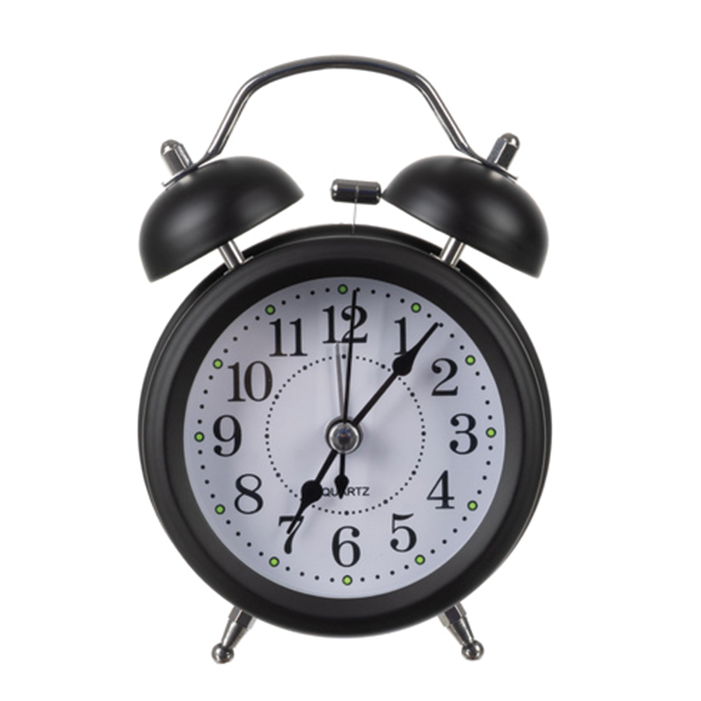 Budík analogový retro s LED podsvícením 12,5×9 cm, černý