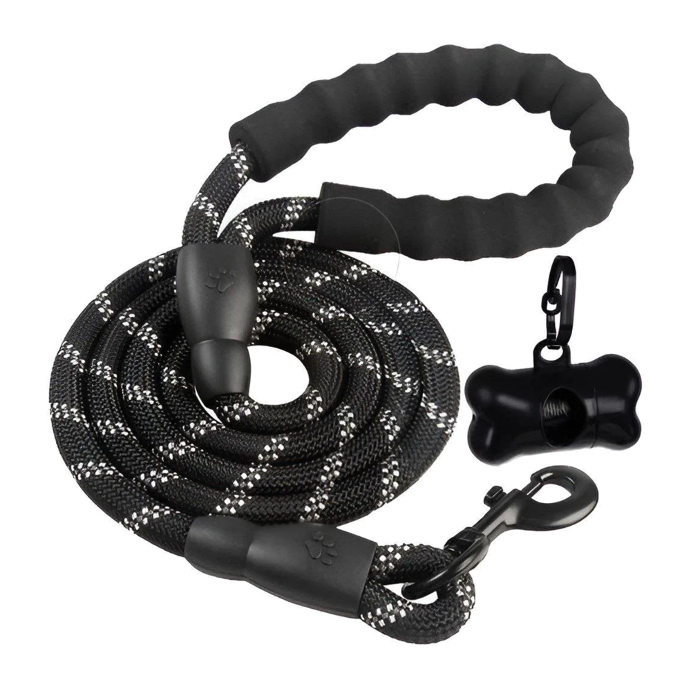 Vodítko pro psy reflexní kulaté 3 m černá, pouzdro na sáčky