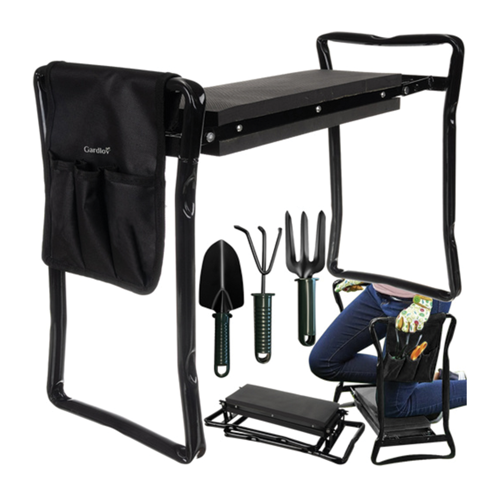 Zahradní klekátko a stolička 59 x 48 x 27 cm, černá