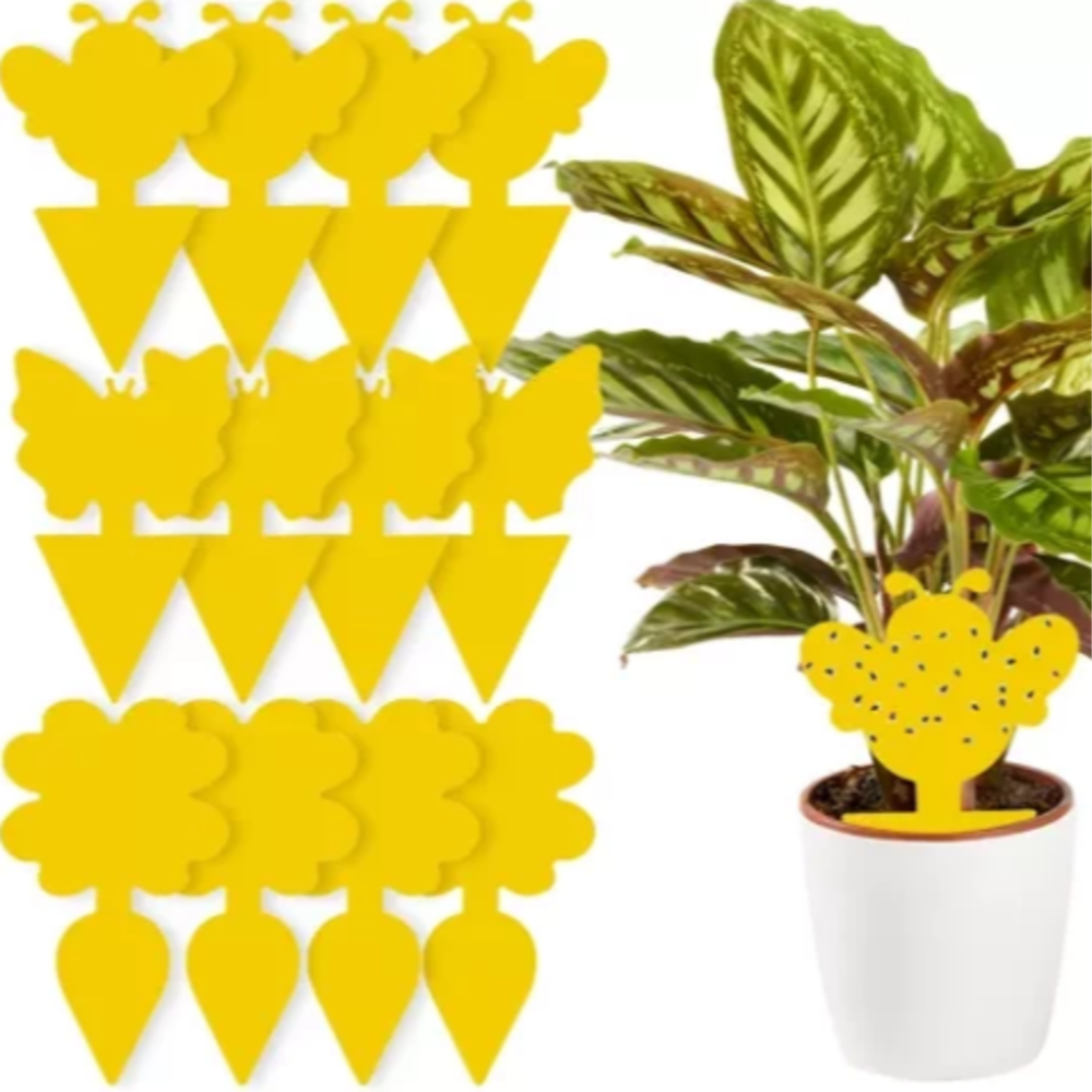 Lepové pasti na hmyz do květináčů - sada 12 kusů, žlutá