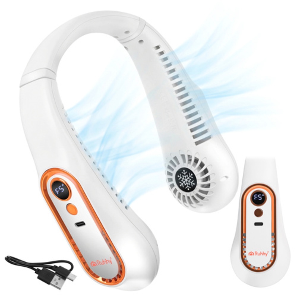 Přenosný bezlopatkový ventilátor na krk, 5 rychlostí, bílý