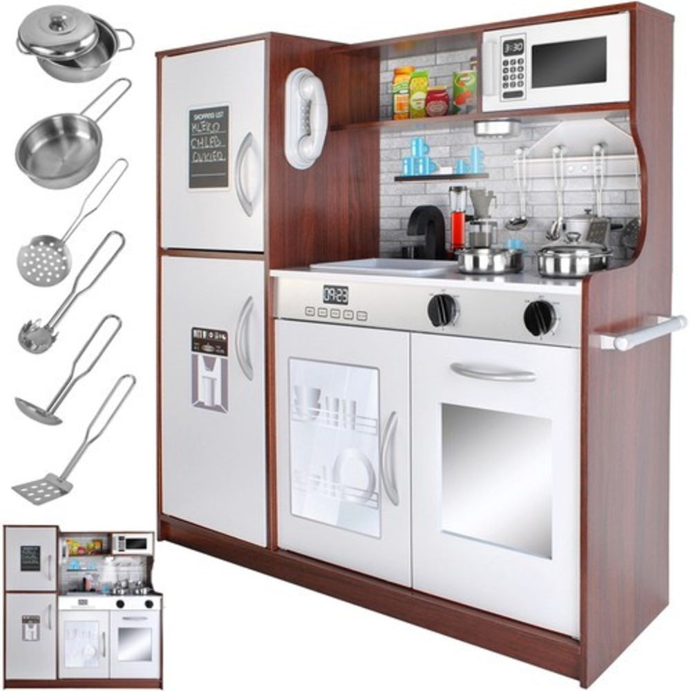 Dřevěná dětská kuchyňka s LED osvětlením a doplňky, 80 cm