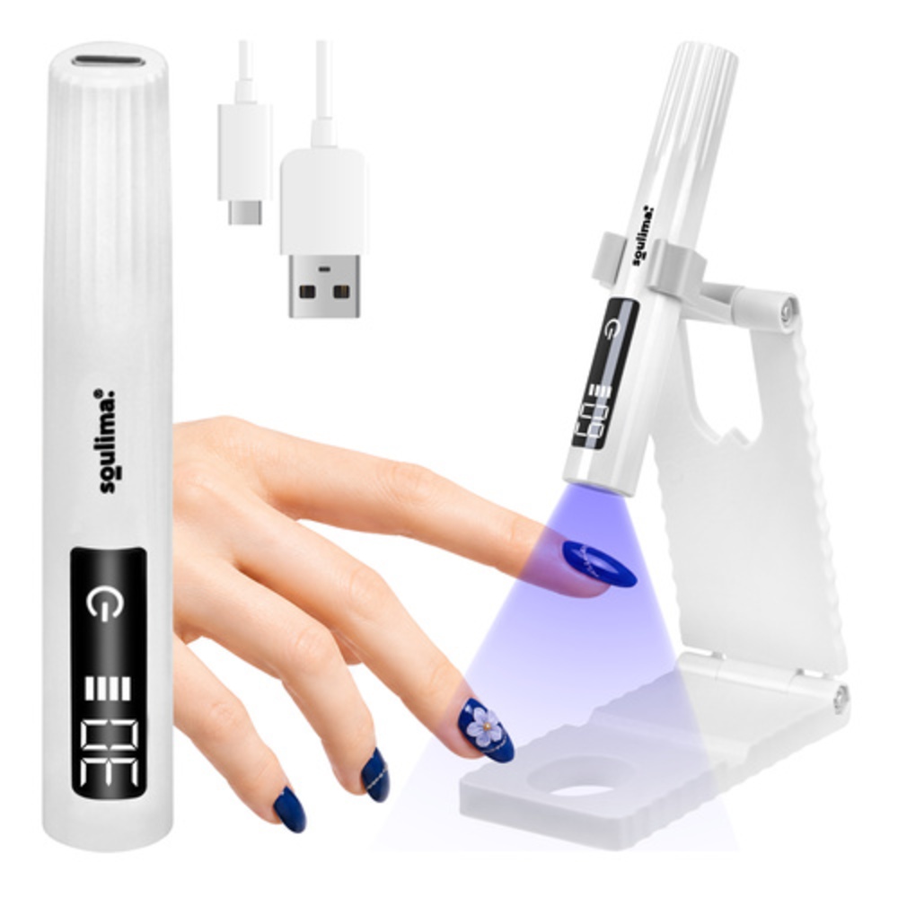 Přenosná UV lampa na nehty s držákem - 3W, LCD displej, USB-C