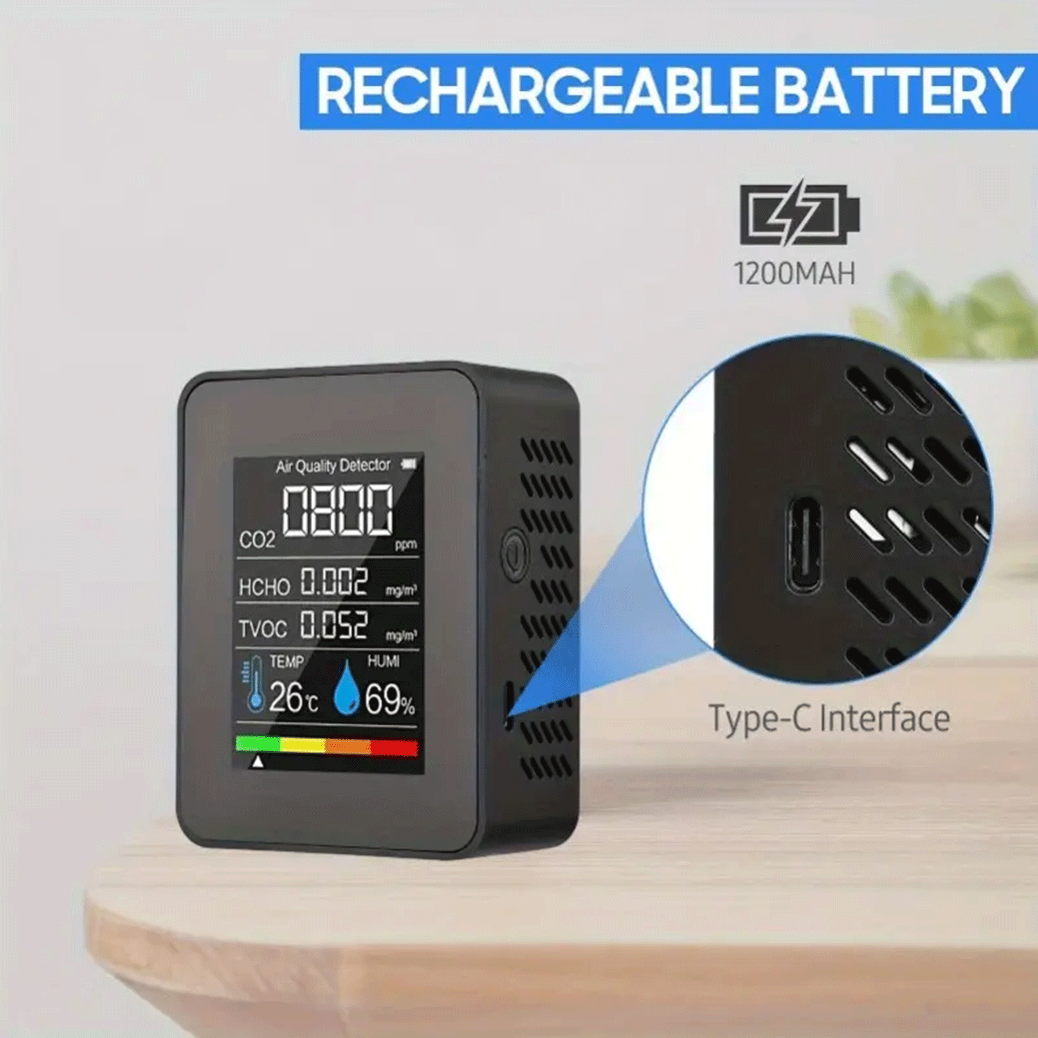 Detektor kvality vzduchu CO₂ 5v1 přenosný - Obrázek 8