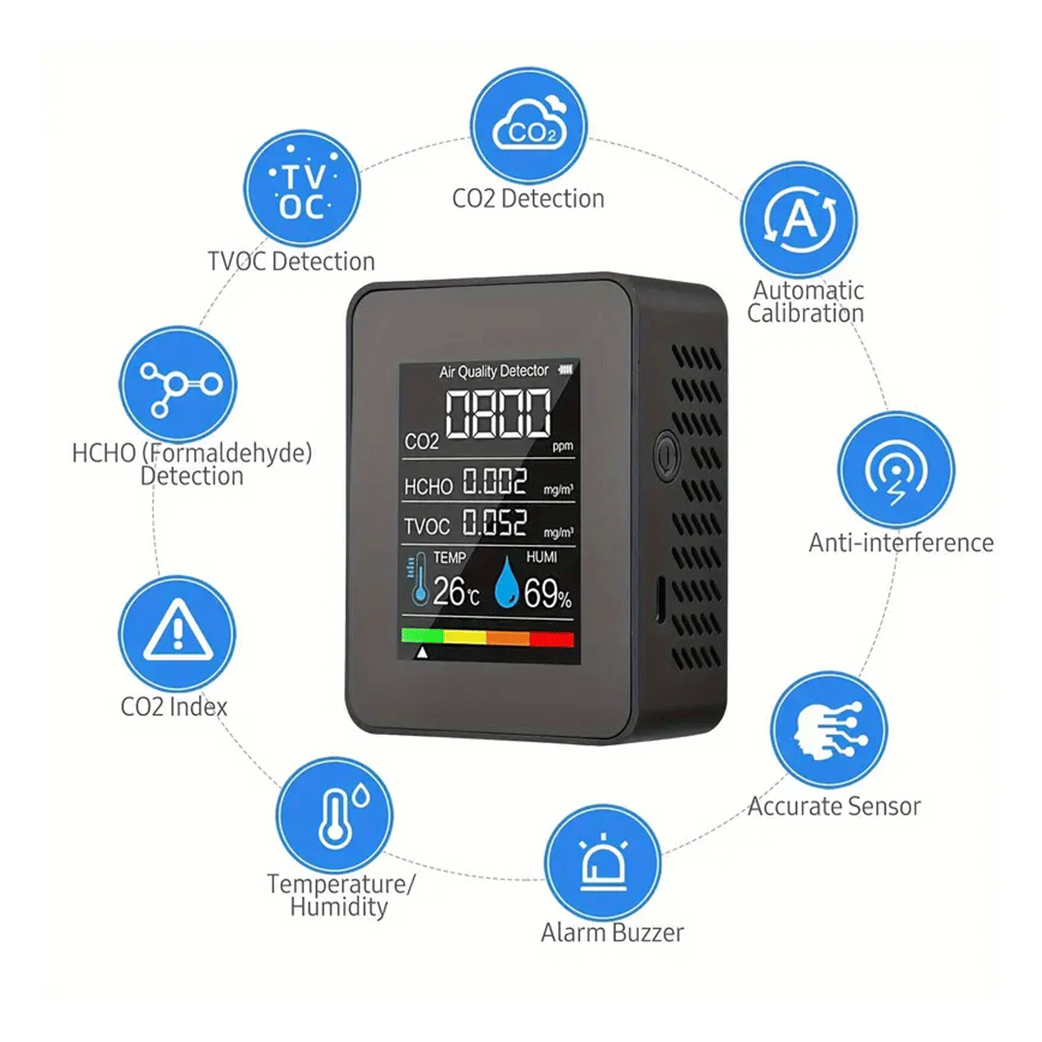 Detektor kvality vzduchu CO₂ 5v1 přenosný - Obrázek 4
