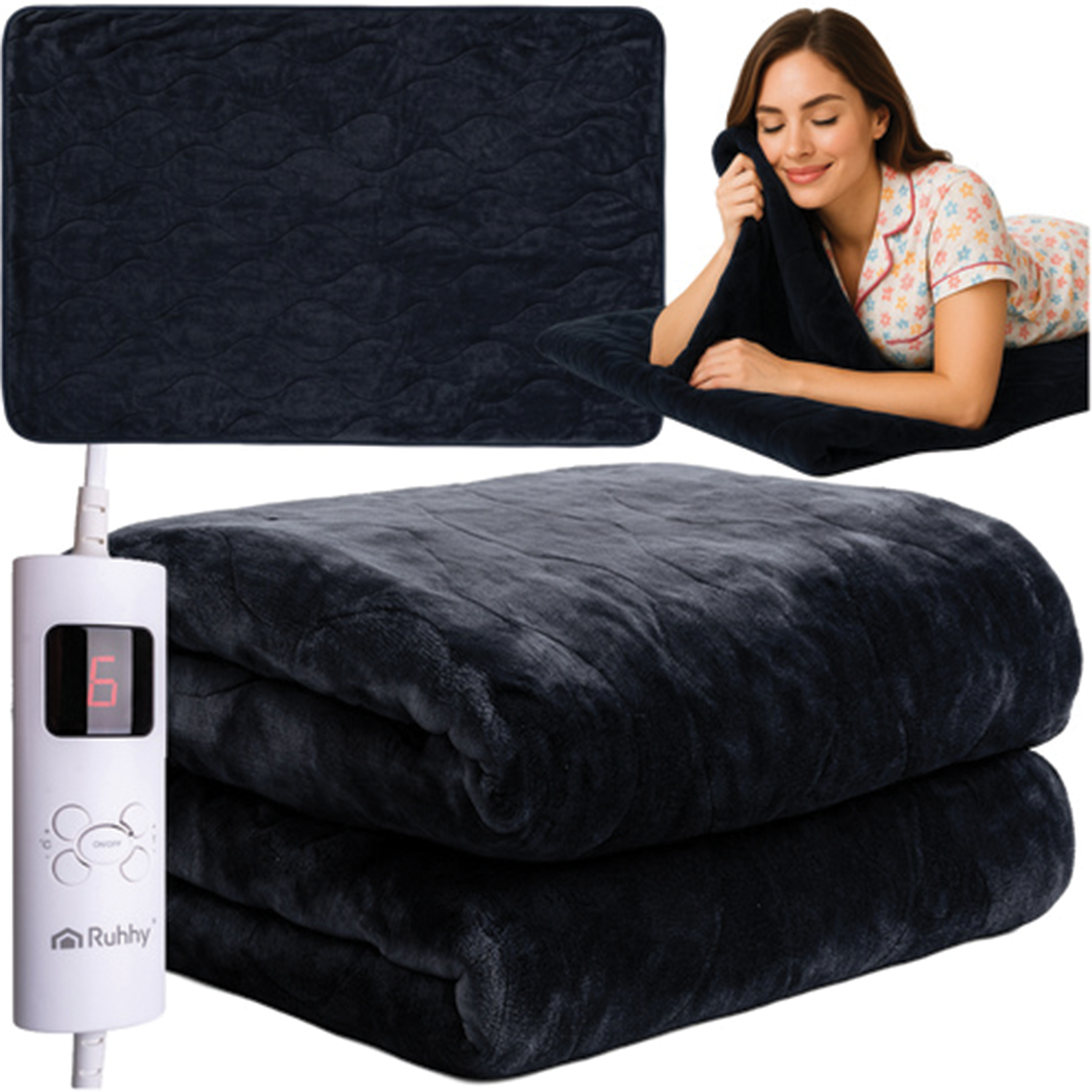 Elektrická vyhřívací deka s regulací teploty 180 × 130 cm, černá